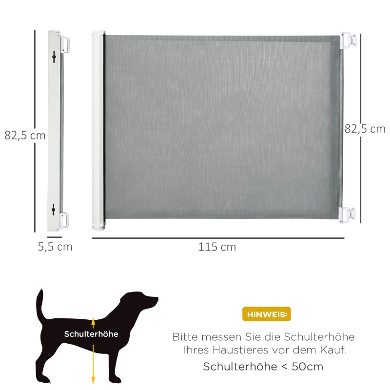Cancelletto avvolgibile per scale in acciaio e plastica grigio con riavvolgimento automatico 5.5–115 × 5.5 × 82.5 cm