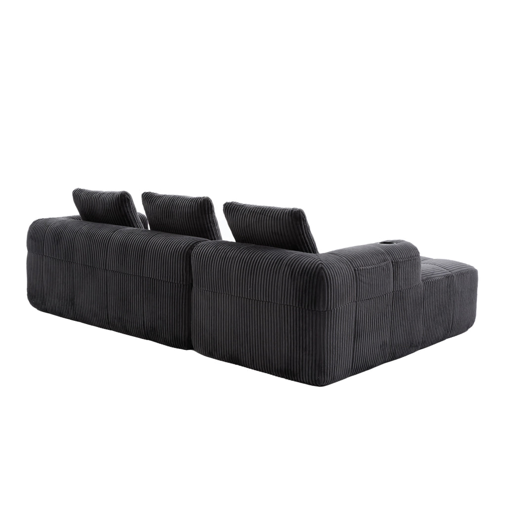 Divano compatto modulare 253x158x61 cm in velluto a coste grigio scuro
