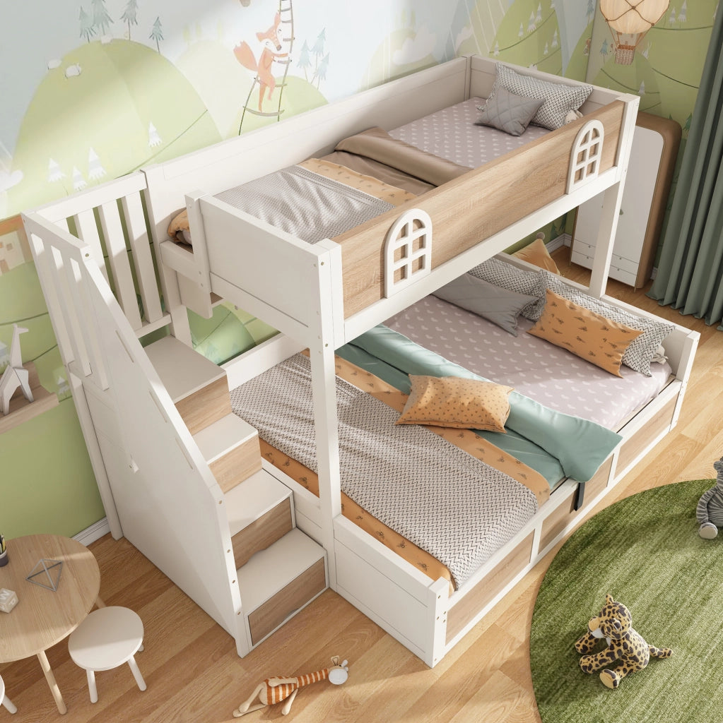Letto a castello 90x200/140x200 con scala contenitore