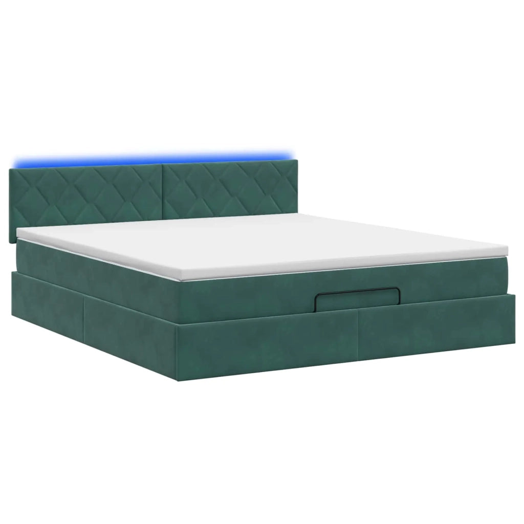 Letto Ottomano con Materasso e LED Verde Scuro 140 x 200 cm 3457218