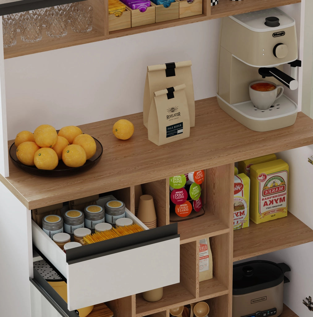 Credenza da cucina in MDF bianco lucido 105 × 45 × 185 cm con cassetto e ripiani regolabili