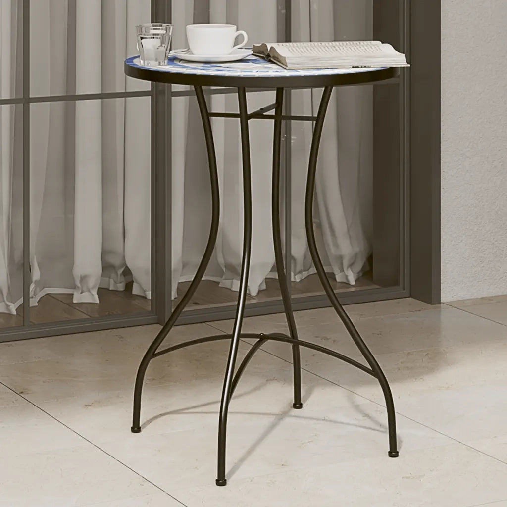 Tavolino da Giardino | Tavolino da Bistrot con Mosaico Blu e Bianco ?50x70 cm Ceramica