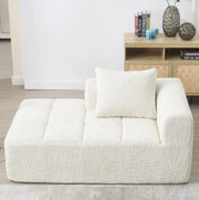 Divano 2 posti beige con chaise lounge, tessuto chenille, cuscino incluso e tasche laterali