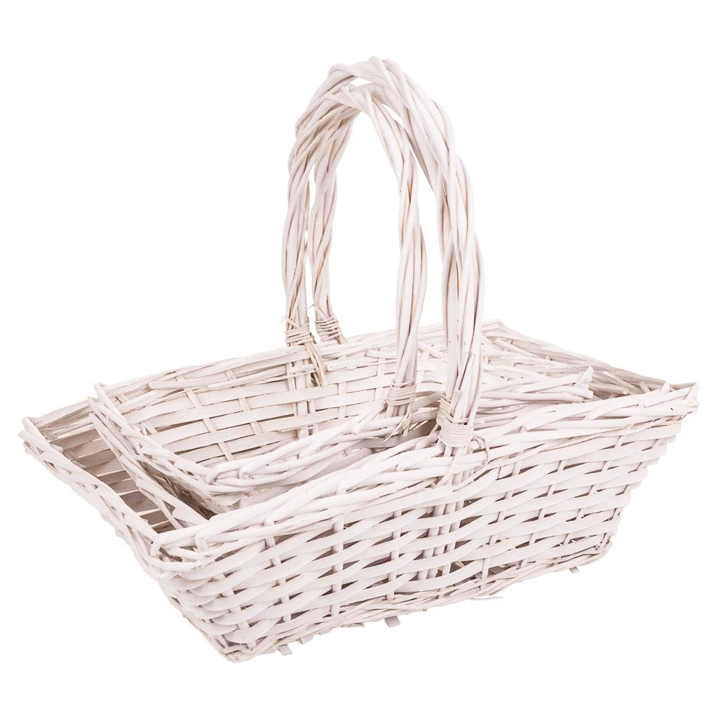 Set di 3 cestini in vimini foderati di bianco