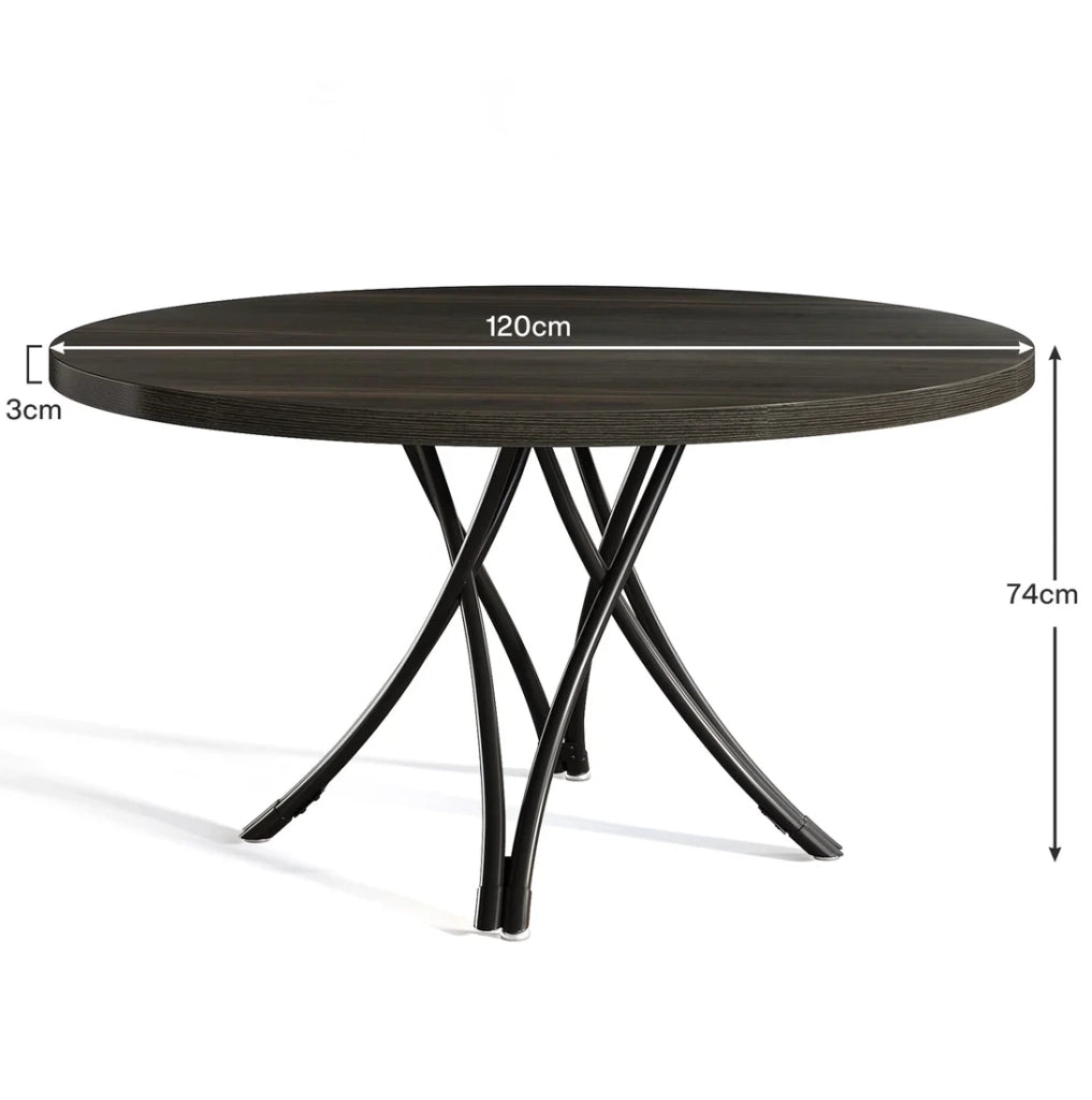 Tavolo da pranzo rotondo nero 120 cm per 4-6 persone con gambe a croce in stile moderno