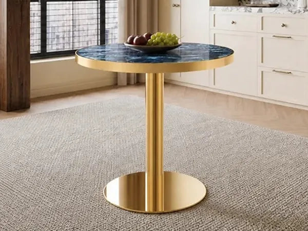 Tavolino Rotondo Moderno, Piano Effetto Marmo con Bordo Dorato, Struttura in Metallo Nero/Oro/Argento, Ideale come Tavolo da Salotto, Comodino o Balcone
