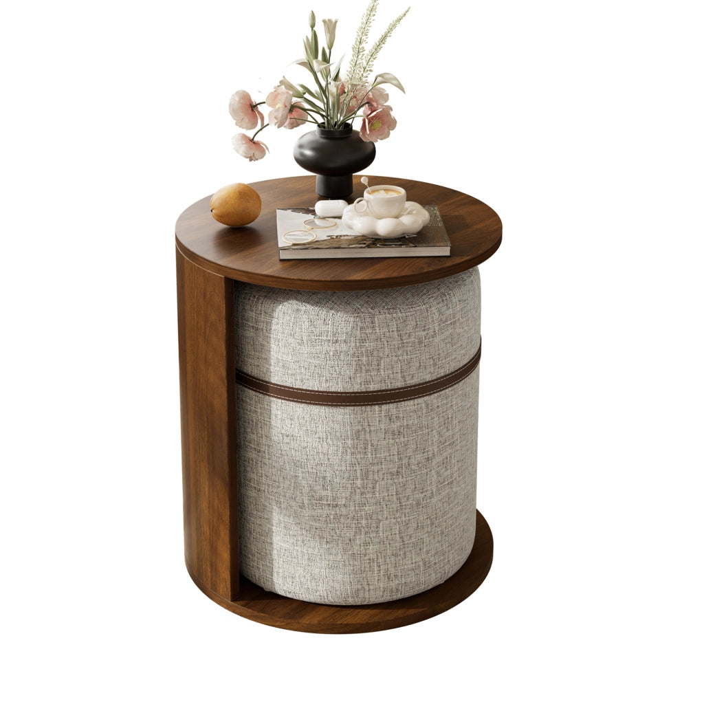TAVOLO Laterale Rotondo con Sgabello Integrato 38x38x47,5 cm MDF Noce