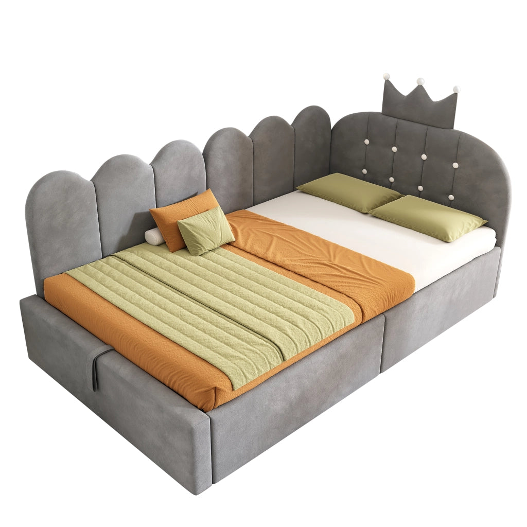 Letto divano 90 × 200 cm 1 posto con contenitore idraulico e schienale imbottito; senza materasso; grigio
