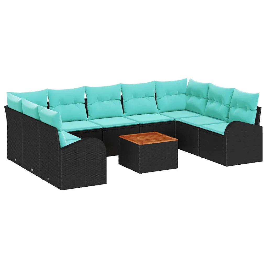 Set Divano da Giardino 10 pcs Nero e Turchese polyrattan 3356296