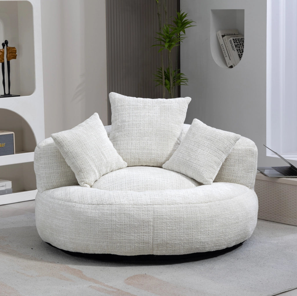 Poltrona sacco oversize in ciniglia beige 108x108x52 cm HOMVRA