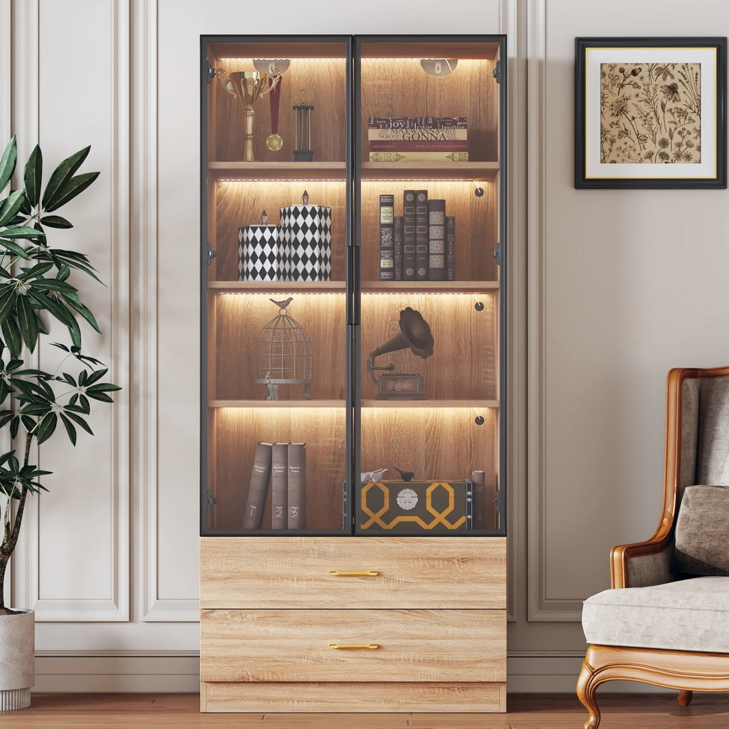 Mobile da bagno con vani aperti e anta in vetro - in MDF - 75×34.5×170 cm - marrone