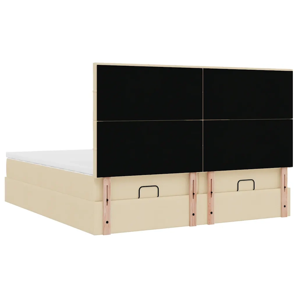 Struttura Letto Pouf con Materassi Crema 200x200 cm in Tessuto 3313704
