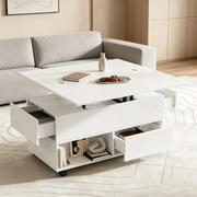 Tavolino da salotto elevabile 100x50 cm con 4 cassetti e ruote bianco HOMVRA