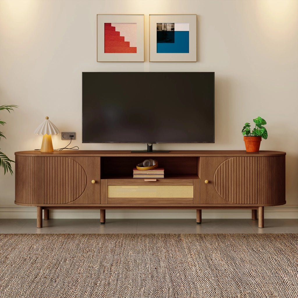 Mobile Porta TV Noce 175 cm con Design Curvo e Vani Aperti