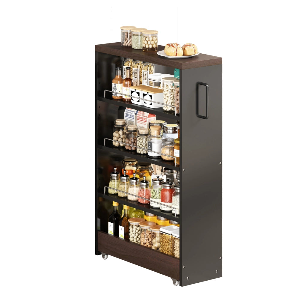 Carrello portatutto stretto 55x20x85 cm in MDF nero/marrone su ruote per cucina