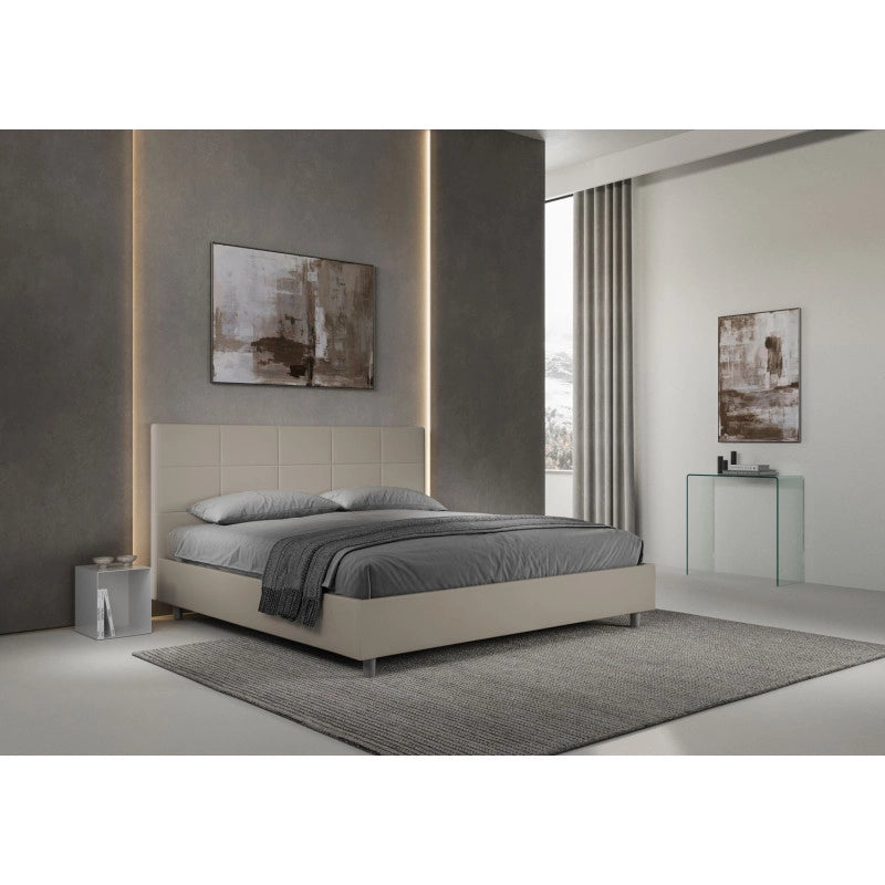 Letto imbottito Matrimoniale 180x210 cm Mika - Similpelle,Tortora,Con rete