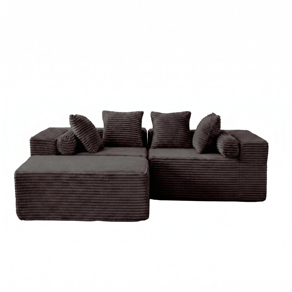 Divano modulare angolare con chaise longue, configurazione flessibile, in schiuma e molle nero, 266×110×60,01 cm
