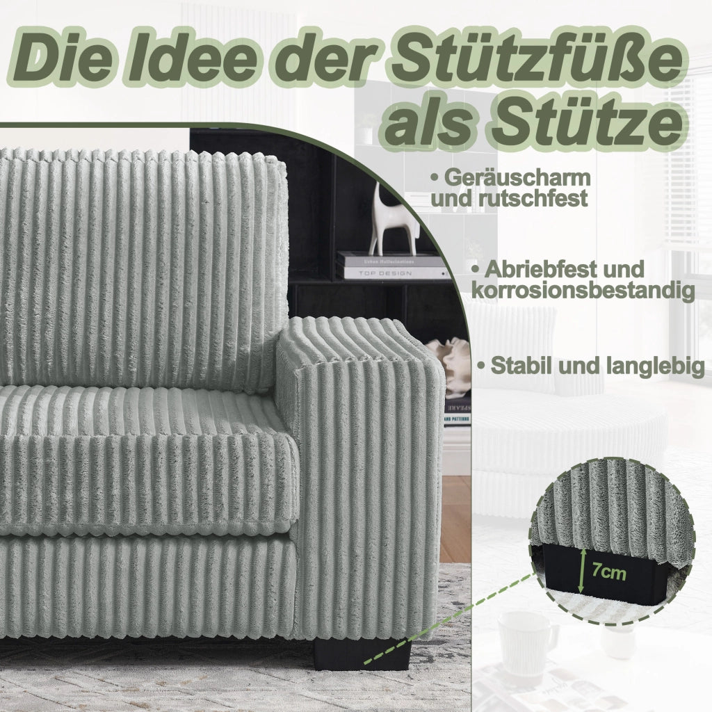 Divano angolare modulare da 256;5?x?133;5?x?89?cm 4 posti a coste; con pouf ovale e 2 cuscini incluso; velluto; grigio