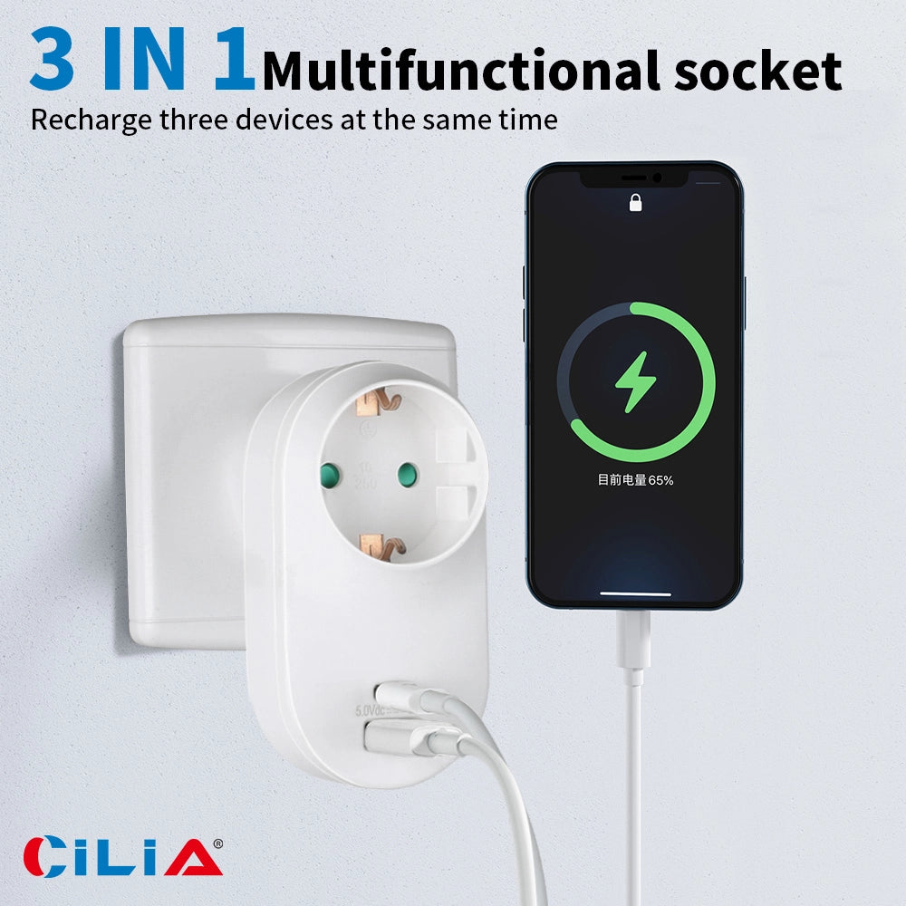 Adattatore da Parete Multipresa USB ¨C Minimal ¨C 1 Presa Schuko, 1 USB-C, 1 USB-A