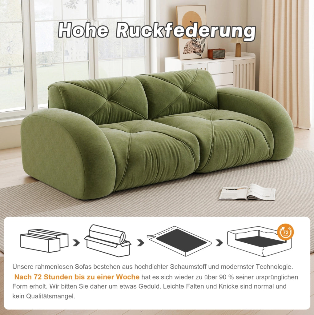 Sofa modulare a 2 posti senza telaio con schiuma ad alta densità 32D e rivestimento in tessuto chenille verde