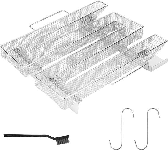 Generatore di fumo per BBQ con manico - Piastra di ventilazione per BBQ con manico - Generatore di fumo riutilizzabile a forma di M - 2 ganci - 1 spazzola - barbecue a sfera - griglie - forno a fumo
