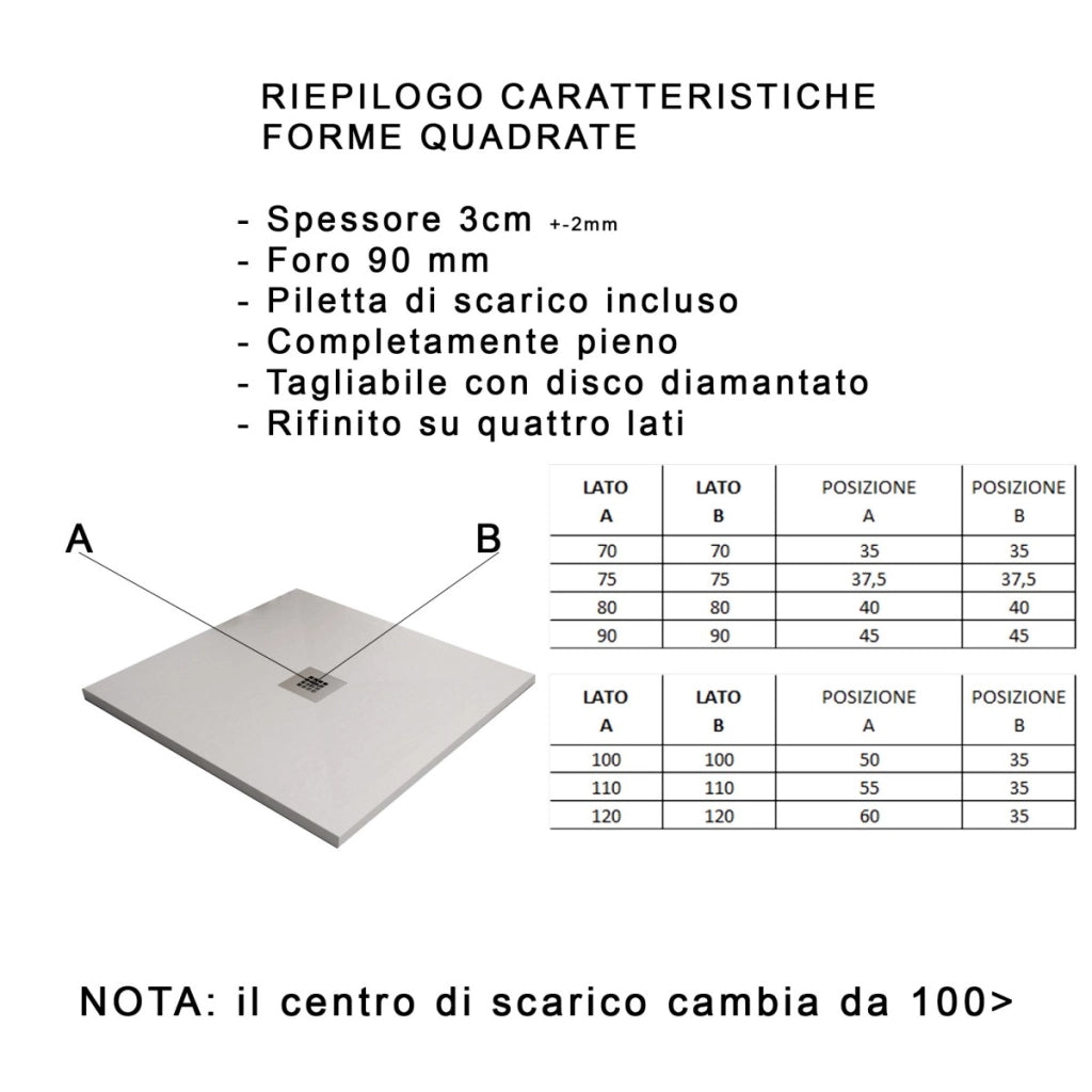 Piatto doccia in marmo resina grigio scuro pietra cemento plus, misura 80x80