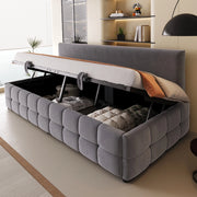 Letto singolo imbottito 90x200 cm con contenitore idraulico, velluto grigio scuro