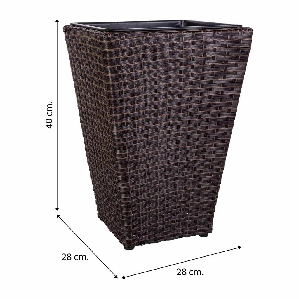 Fioriera in polyrattan marrone 28x28x40h