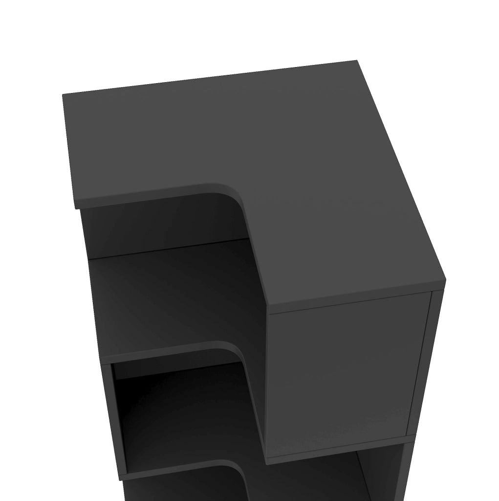 Libreria angolare a L 45x43,5x180 cm con LED controllabile da app e 2 cassetti nera HAVRYA