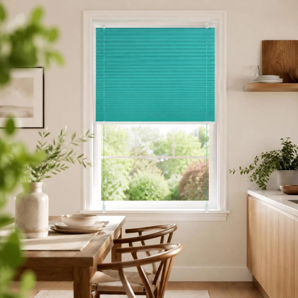 Tenda plissettata verde petrolio, 40x100 cm, larghezza tessuto 39,4 cm, poliestere – stretta e salvaspazio, ideale per angoli, regalo originale