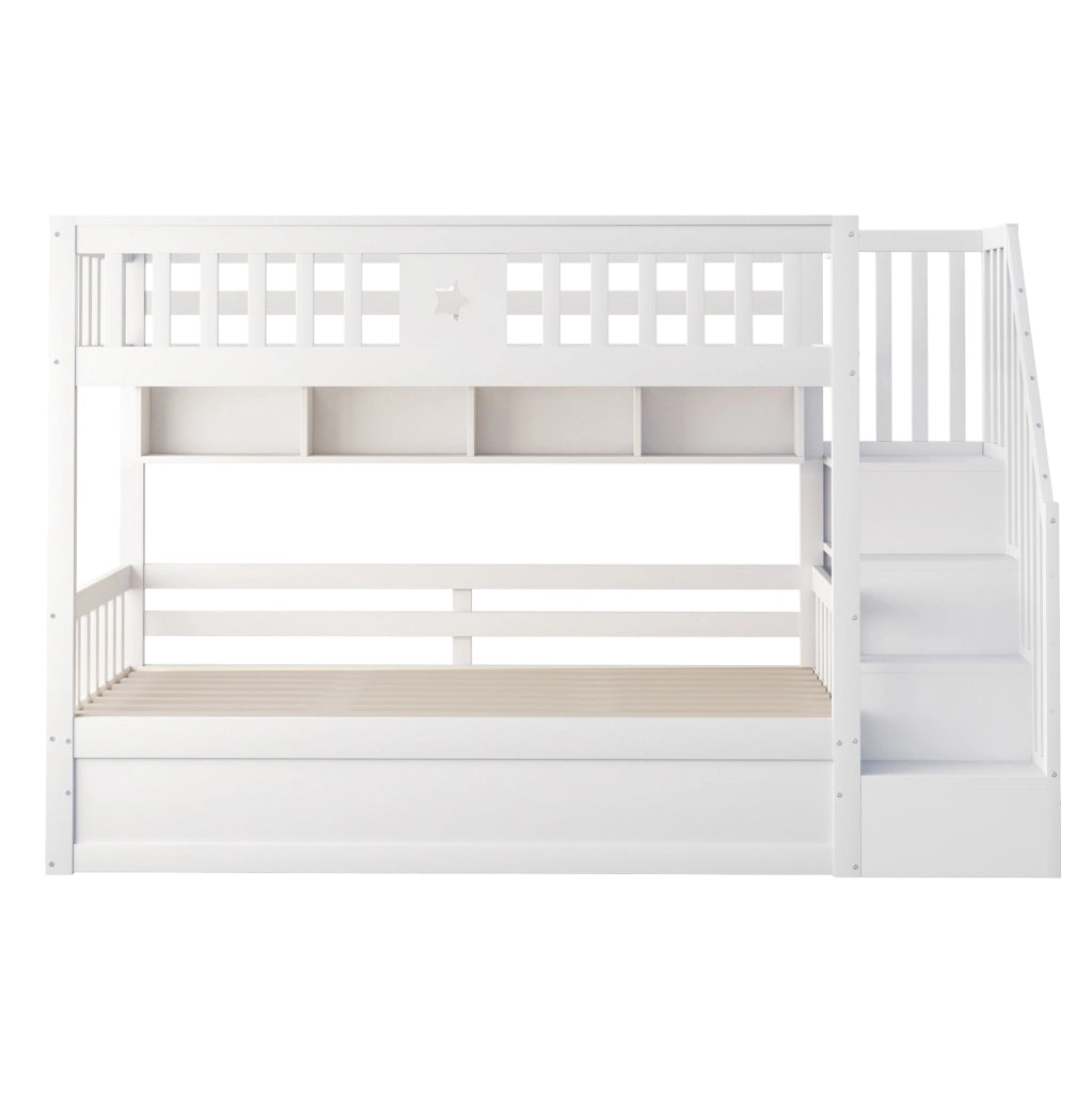 Letto a castello 90x200 cm con letto inferiore idraulico e scala contenitore bianco