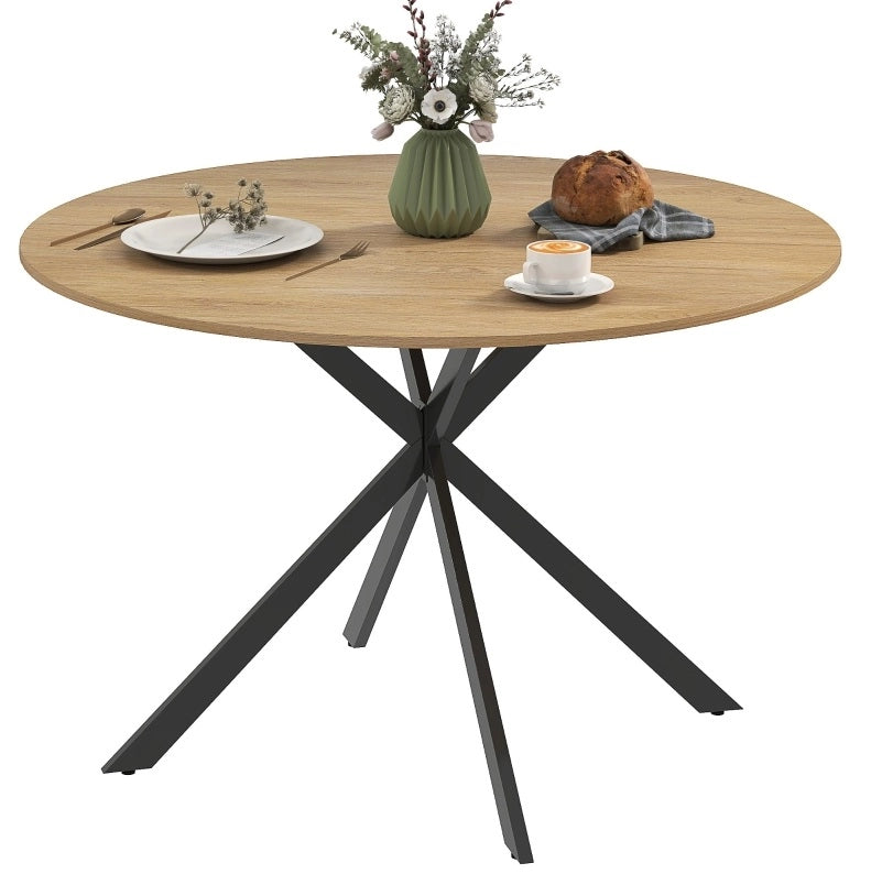 Tavolo da pranzo rotondo ?120 cm con gambe in acciaio a X; effetto rovere