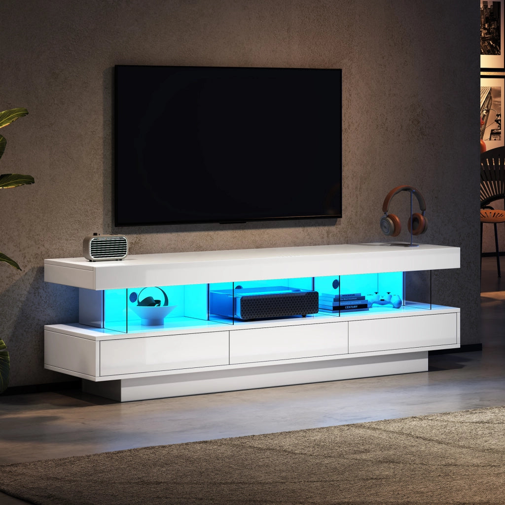 Mobile TV bianco lucido 160 cm con illuminazione LED