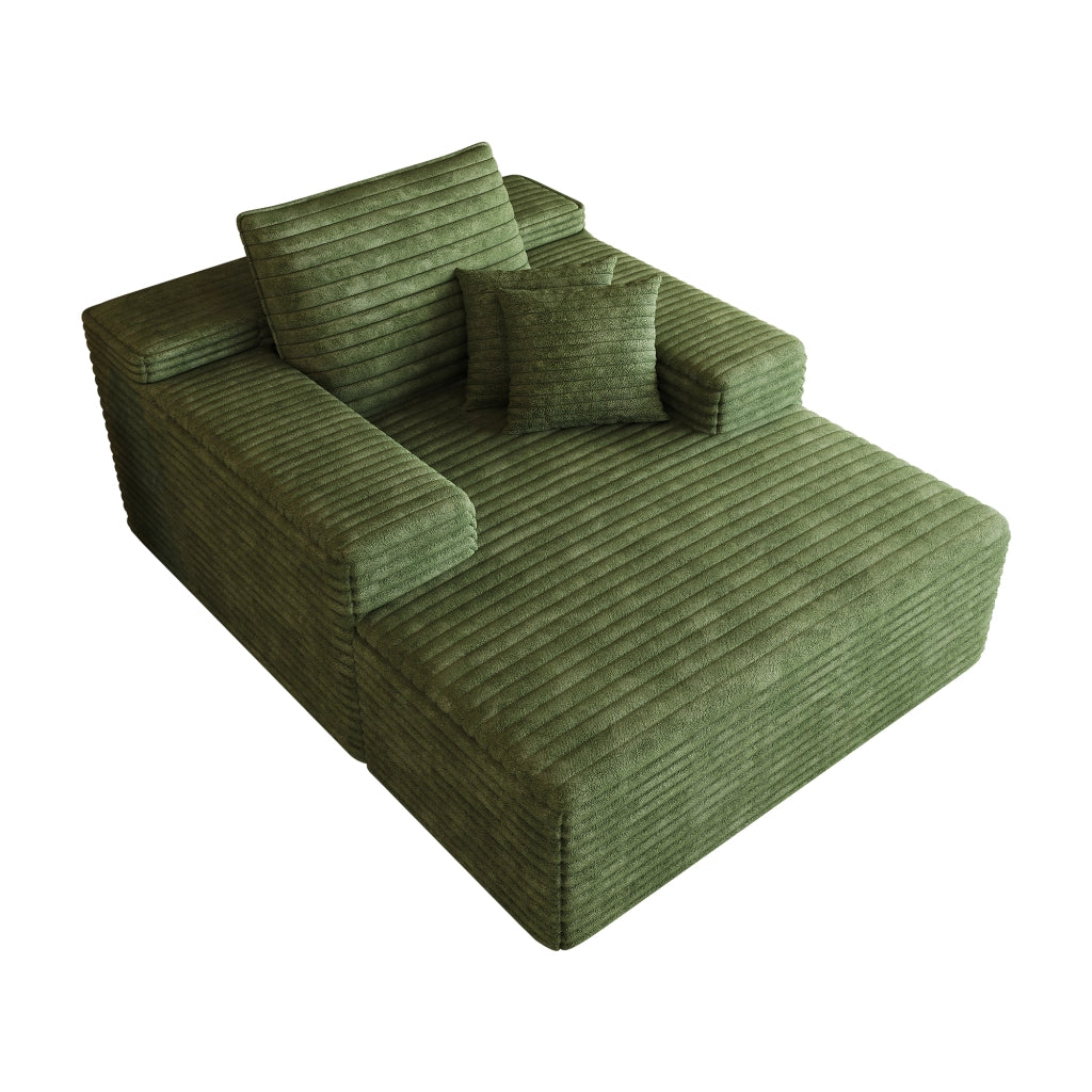 Chaise longue modulare con seduta profonda e schiuma elastica, senza montaggio, in tessuto a coste verde, 115×159 cm