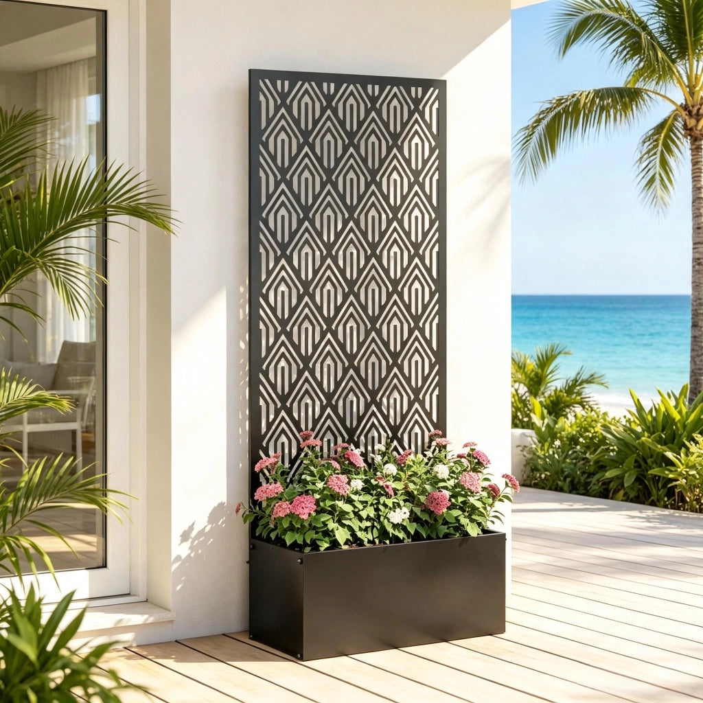 Fioriera rialzata da giardino con grigliato; drenaggio e vasca profonda in metallo 45 × 21.5 × 110 cm