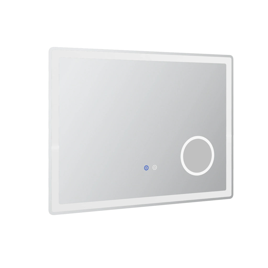 Specchio da bagno a LED con ingrandimento 3x e funzione touch, 80x60 cm, 3 colori di luce, antiappannamento.