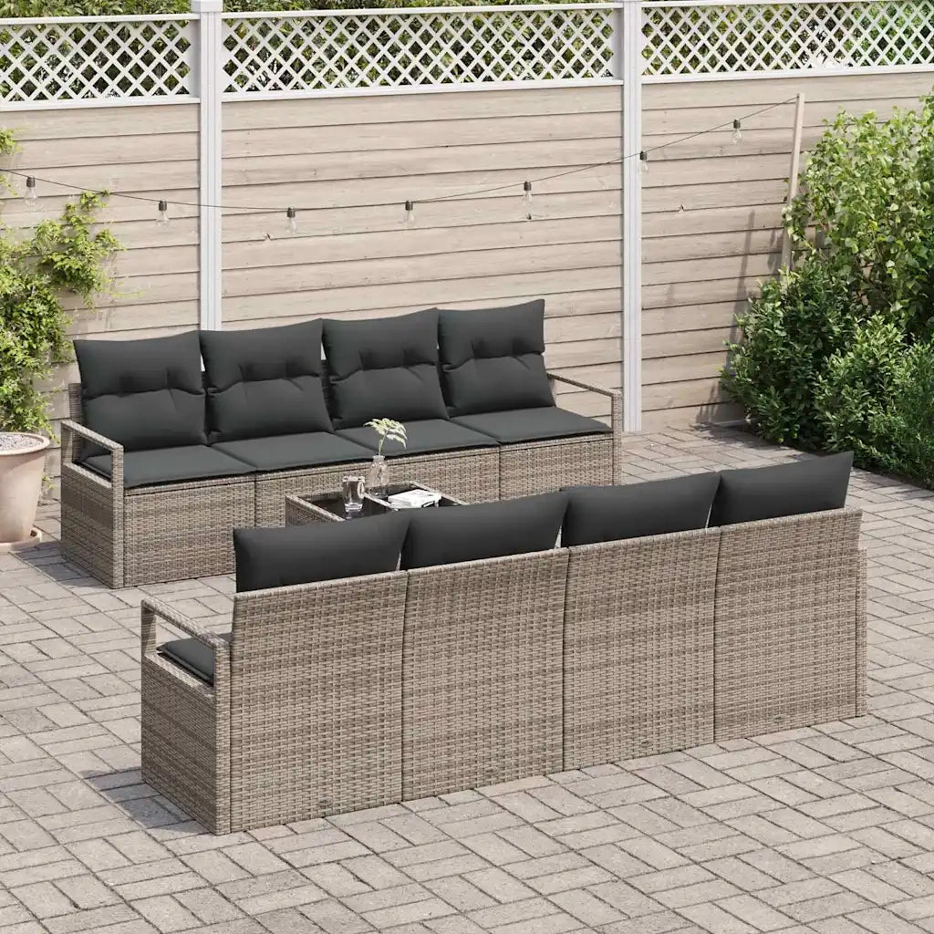 Set Divano da Giardino con cuscino 9 pcs Grigio polyrattan