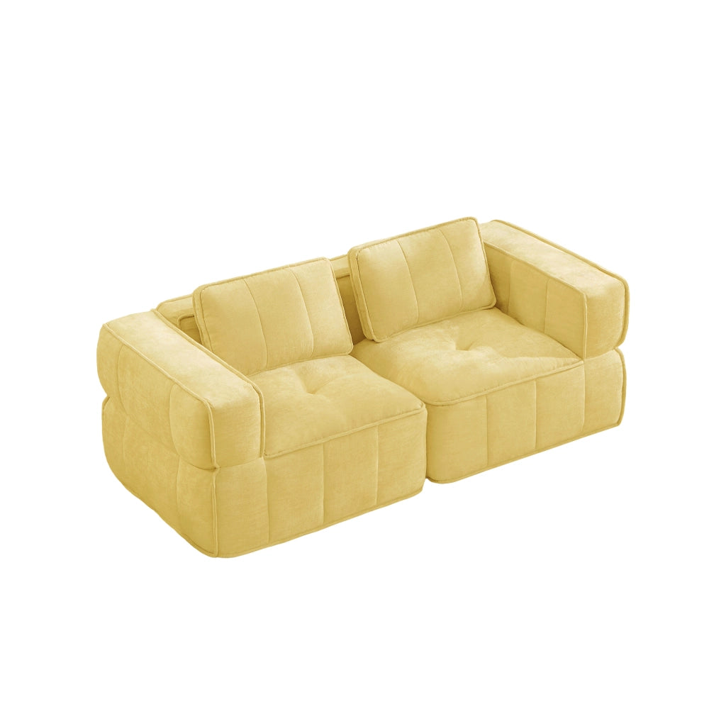 Divano a due posti moderno modulare in poliestere giallo, 198x93x67 cm, senza struttura, schiuma ad alta densità 32D