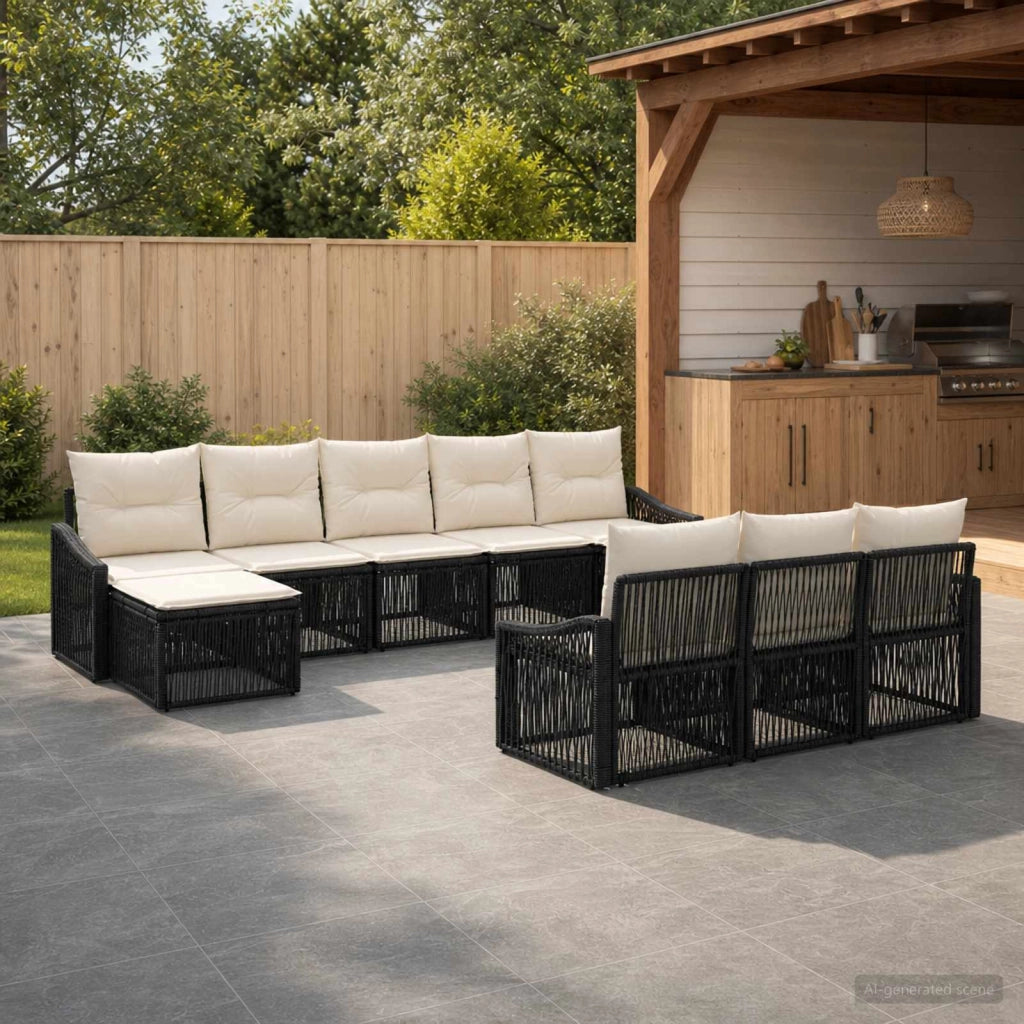 Set Divano da Giardino 10 pz Nero polyrattan 3436138