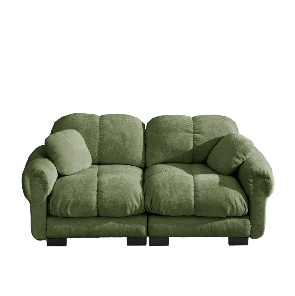 Divano 2 posti in Chenille verde con cuscini spessi e design modulare
