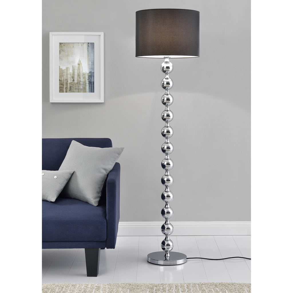 Lampada da Terra con Paralume Cilindrico e Sfere Decorative - Nero/Color Cromo lux.pro