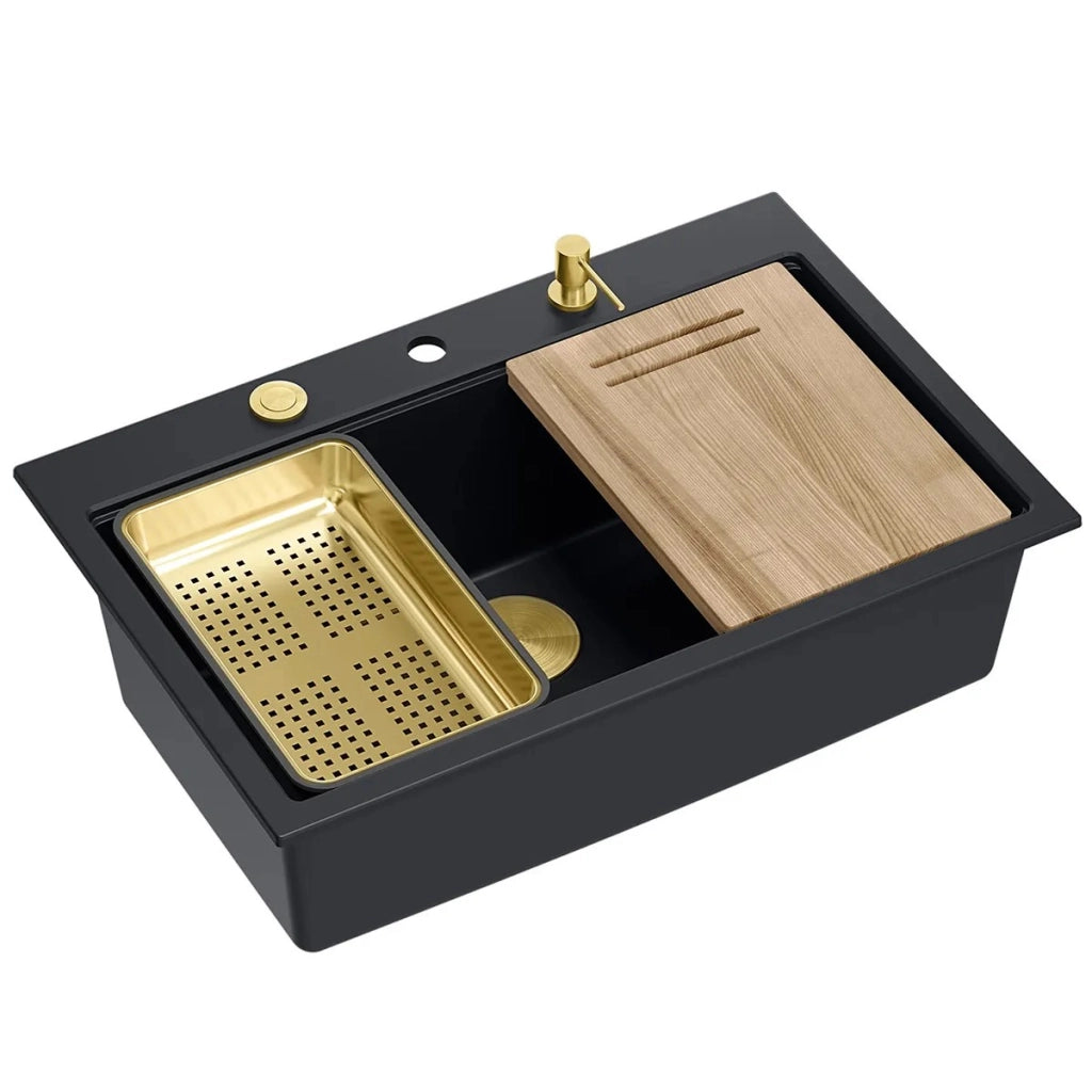 Lavello In Granito Marc 110 Workstation Black Tappo rame spazzolato