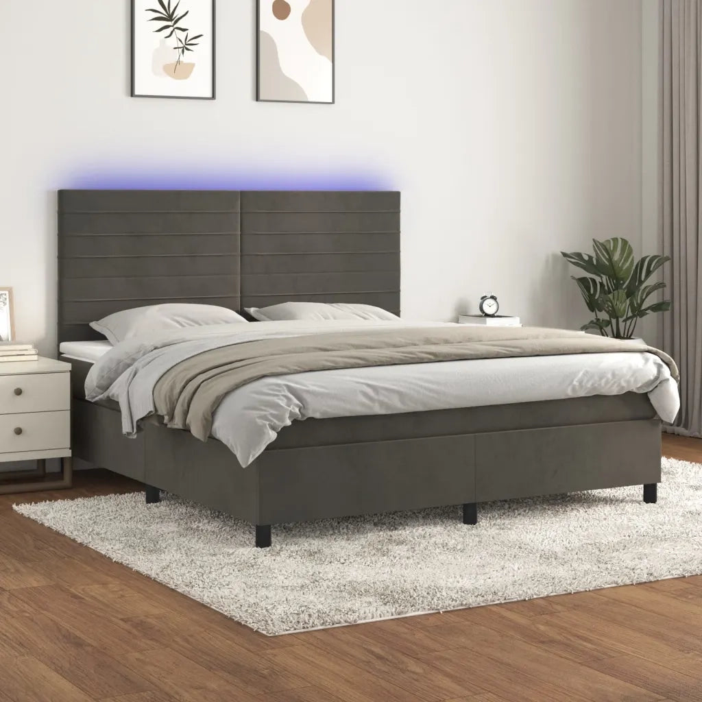 Letto a Molle con Materasso e LED Grigio Scuro 180x200 cm 3136198