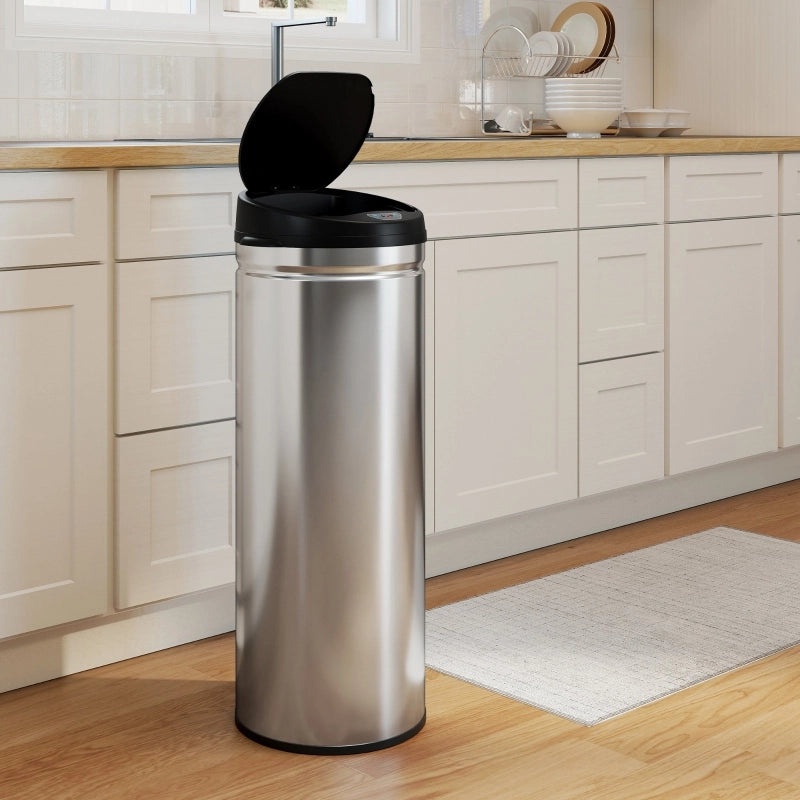 Pattumiera con sensore da 50 l in acciaio inox argento con chiusura soft-close per cucina e ufficio