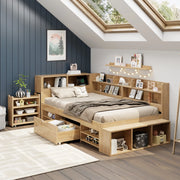Letto singolo per bambini 90 × 200 cm con rete a doghe in compensato naturale e mobili contenitore