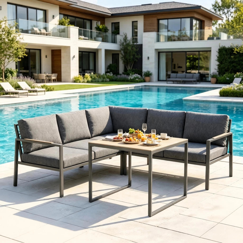 Set divani da giardino ¨C Minimal ¨C polyrattan grigio 3 posti con cuscini