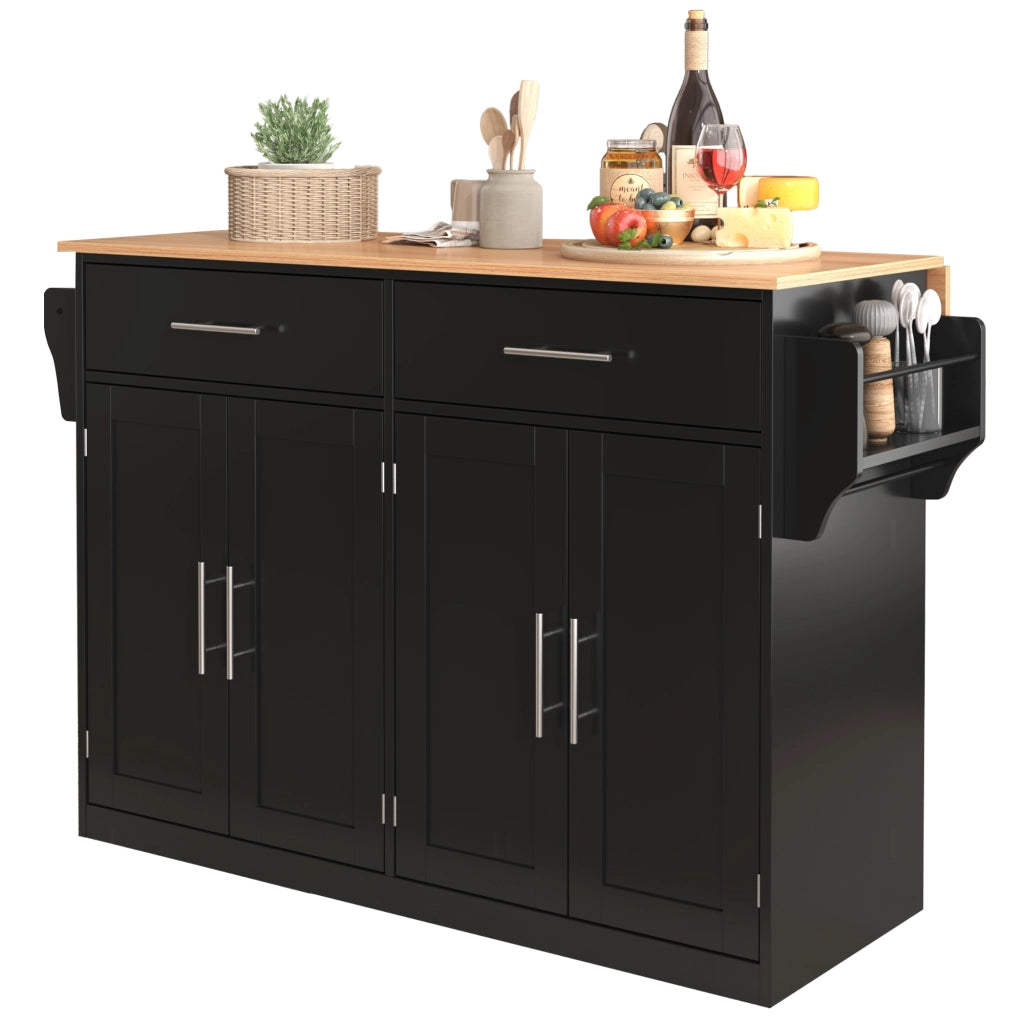 Carrello da cucina con piano pieghevole, 4 ante e 2 cassetti, ruote, per cucina e sala da pranzo, 120 × 46 × 91.5 cm