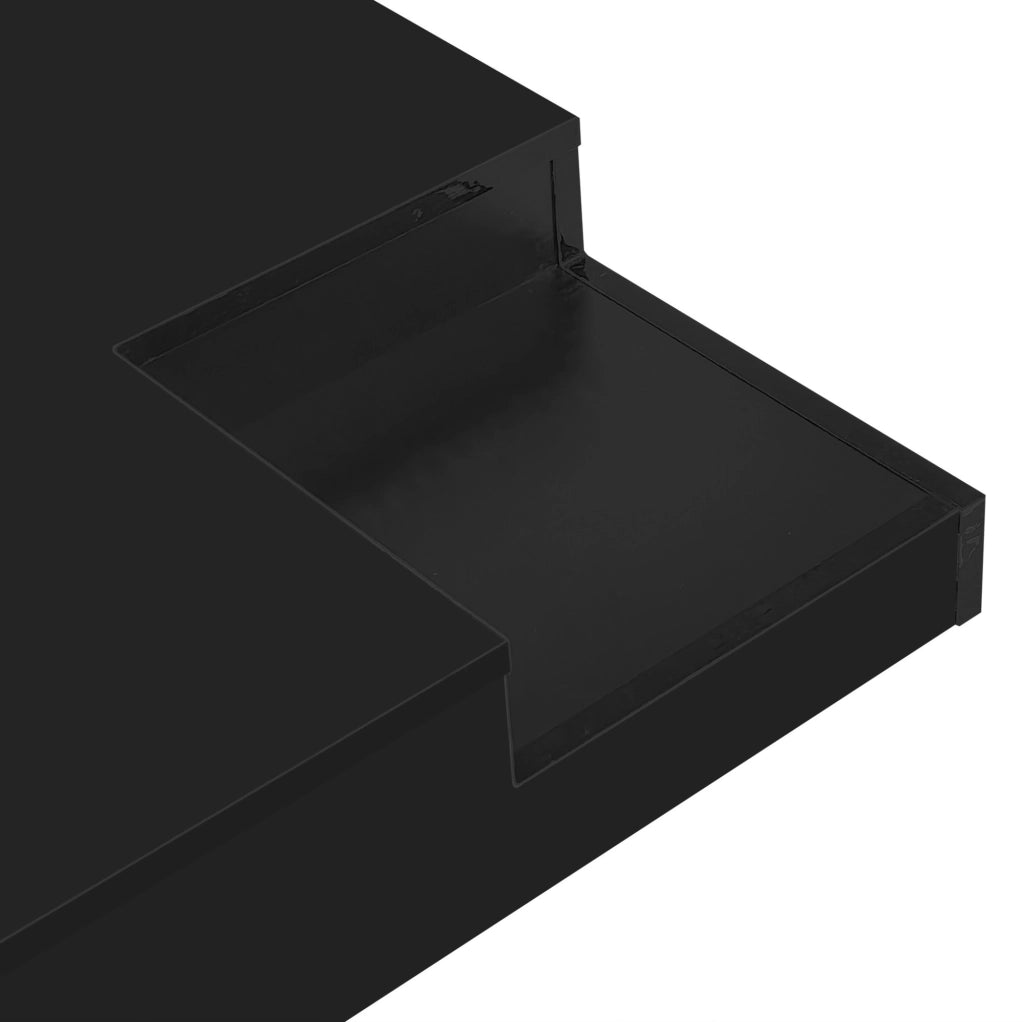 Tavolino da caffè 72x72x30 cm in truciolare nero e bianco lucido con box portaoggetti e LED