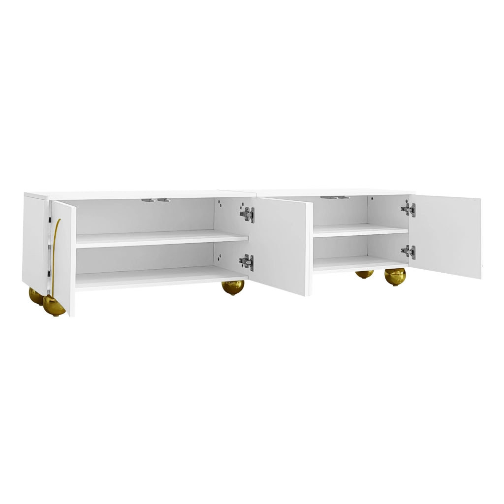 Mobile porta TV con 4 ante push-to-open e cerniere ammortizzate in truciolato bianco e oro 170 × 38 × 44 cm