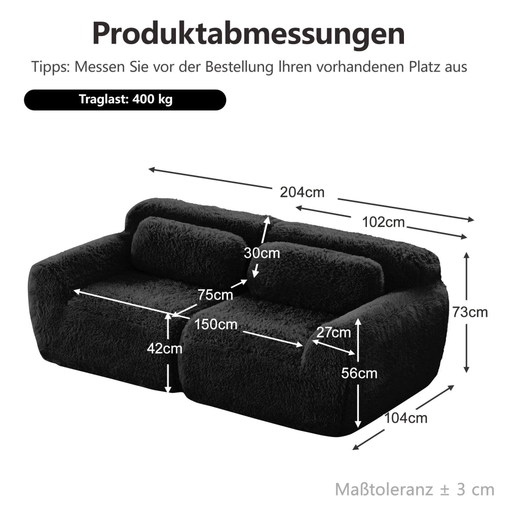 Divano modulare senza struttura in tessuto peluche nero